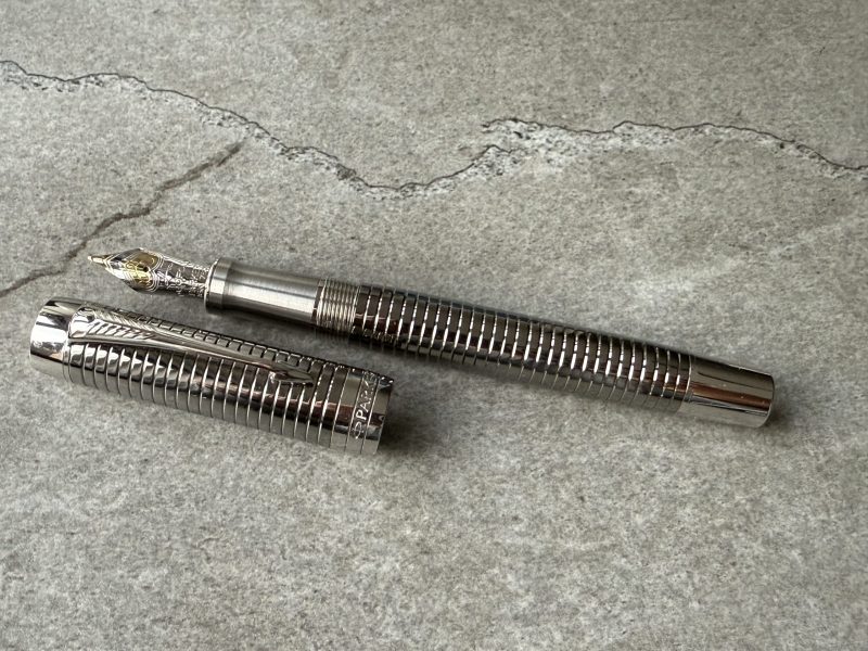 Parker Duofold Prestige Ruthenium Chiselled Fountain Pen