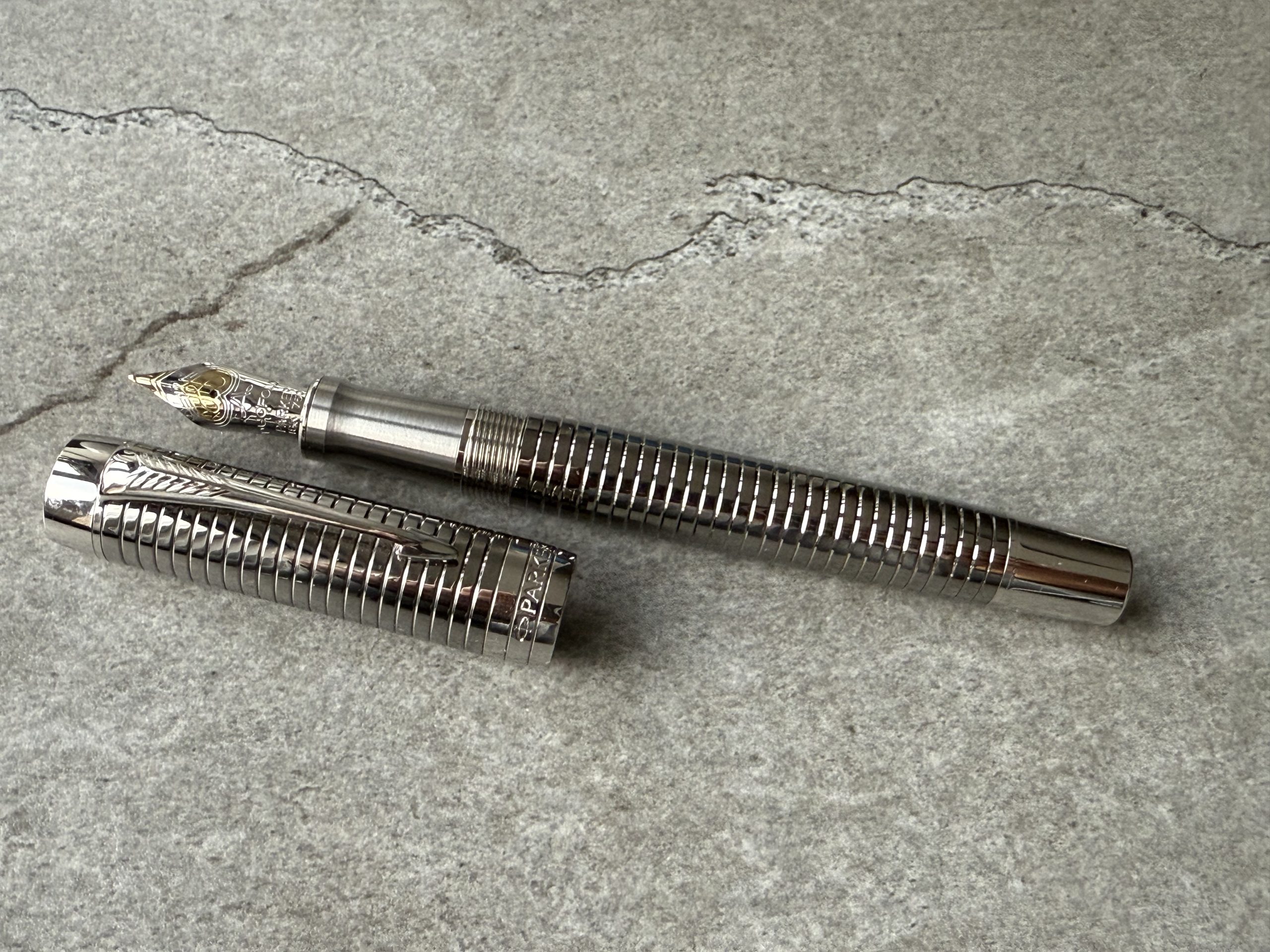 Parker Duofold Prestige Ruthenium Chiselled Fountain Pen